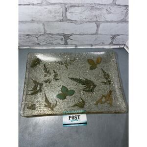 Vintage Lucite Dried Botanical Iridescent Gold Flake Tray